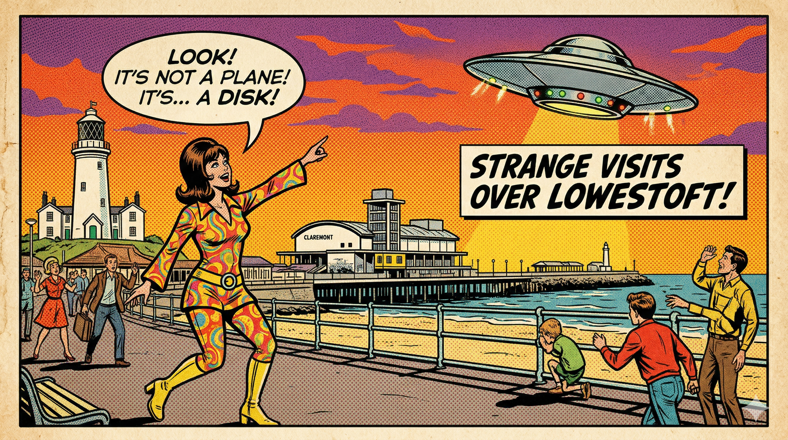 Retro Sci Fi Picture UFOs over Lowestoft